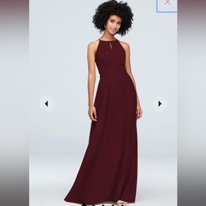 High-Neck chiffon bridesmaids dress with keyhole Davids Bridal